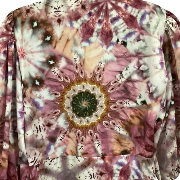 Alexis Lucine Printed Wrap Dress In Rose Tie Dye Mini Ruffled Size Medium - Picture 12 of 15